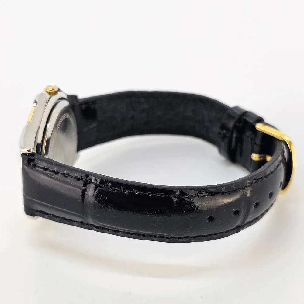 Men's Analog Dress Watch 37MM Light Gold Dial Black Leather Bands New Battery
